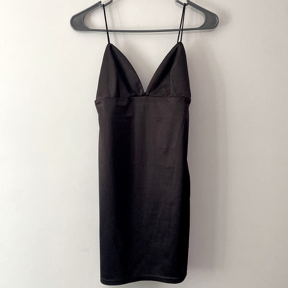 Black Silky Fitted Mini Dress